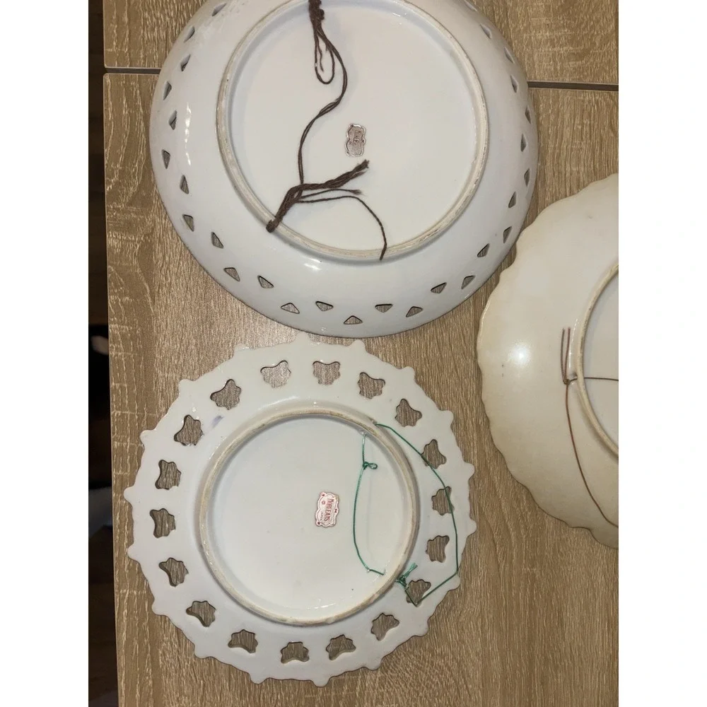Vintage Mid-Century Japanese Reticulated Decorative Wall 3Plates Norleans Ucagco